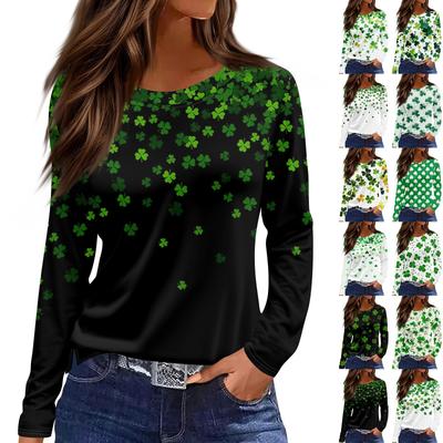 Женская модная повседневная свободная футболка с разрезом и круглым вырезом с длинным рукавом с принтом, женский топ