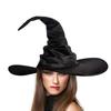 Unisex Halloween Angled Witch Hat Black Folds Wizard Hat Men Women Party