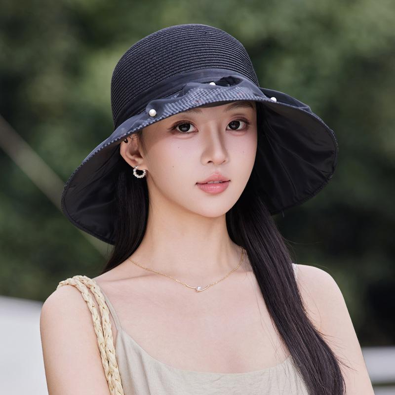Summer straw hat children grass top breathable sunscreen hat sweet bow bucket hat face small versatile sun hat