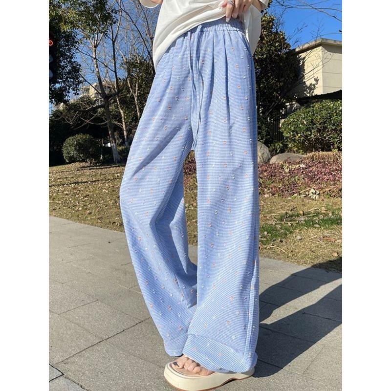 Широкие брюки в горошек для женщин на весну и лето Новые летние прямые свободные повседневные универсальные брюки Dopamine