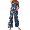 Women's Fashion Casual Button Sleeveless Jumpsuit Floral Flower Print Cotton Pocket Jumpsuit
