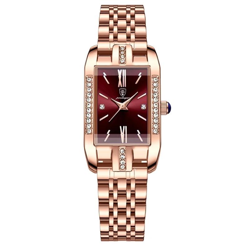 POEDAGAR Diamond Watch Luxury Fashion Business Watches Rectangle Waterproof Quartz Ladies Stainless Steel Watches