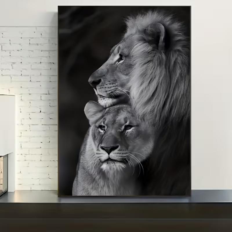 Charming Black Lion & Lioness Love Canvas Art - Frameless Wall Decor for Living Room, Bedroom, Home Office, Artistic Decoration