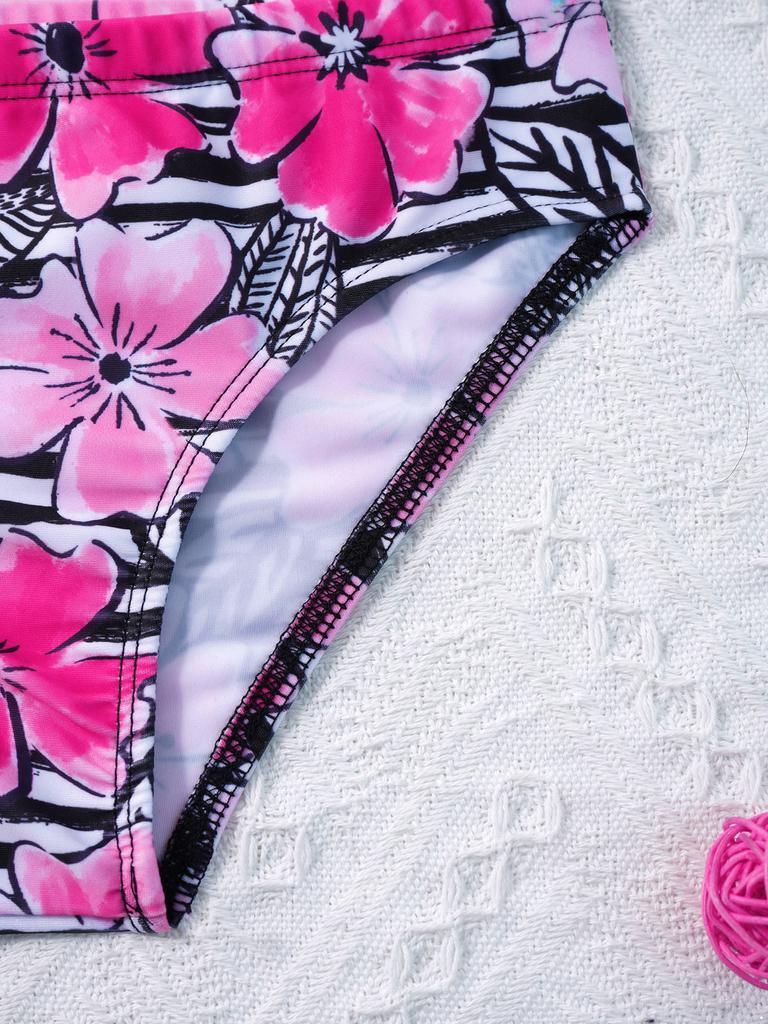 Девочки без рукавов борцовка майка майка эластичный пояс шорты цветочный принт танкини купальник