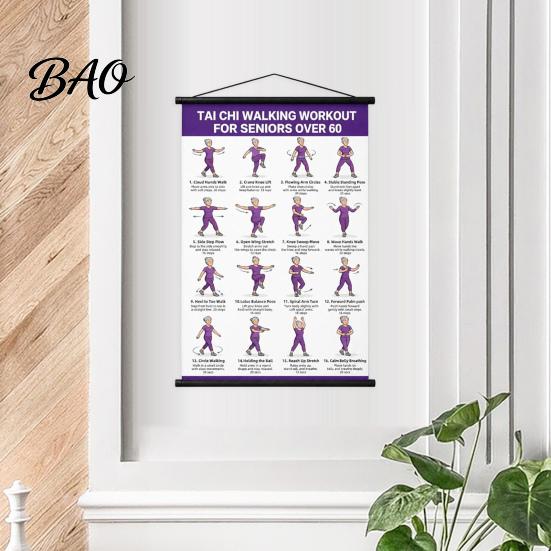 Wall Hanging Fitness Poster Tai Chi Training Scroll Poster, Sitting/Walking Movements Guide, Large Size Practice Tool High Definition Chart