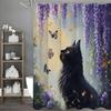 Черная кошка, глициния, бабочка, занавеска для душа, декоративная занавеска для душа для ванной комнаты, водонепроницаемая занавеска для душа с крючками