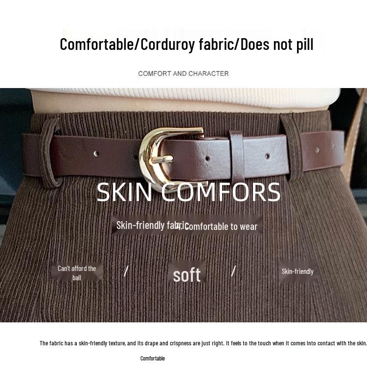 Женская вельветовая ретро осенне-зимняя приталенная прямая юбка с разрезом сзади