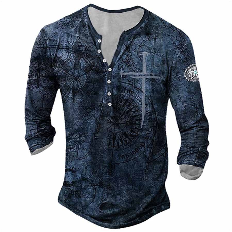 Рубашка Henry's Мужская осенняя футболка с длинным рукавом и 3D-цифровым принтом Повседневная мужская спортивная футболка с пуговицами