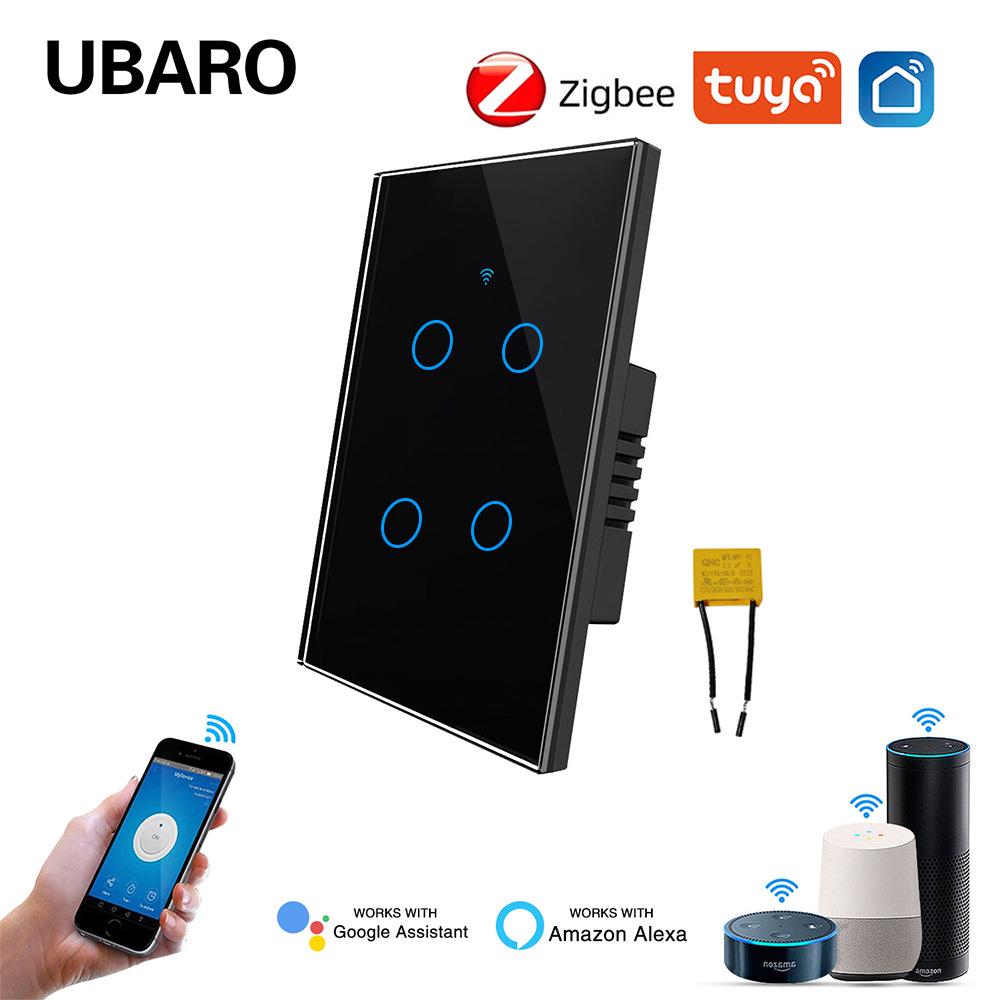 Умный стеклянный выключатель US Standard Zigbee с голосовым управлением Alexa, поддержкой приложения и настраиваемым одинарным выключателем (ноль-фаза)