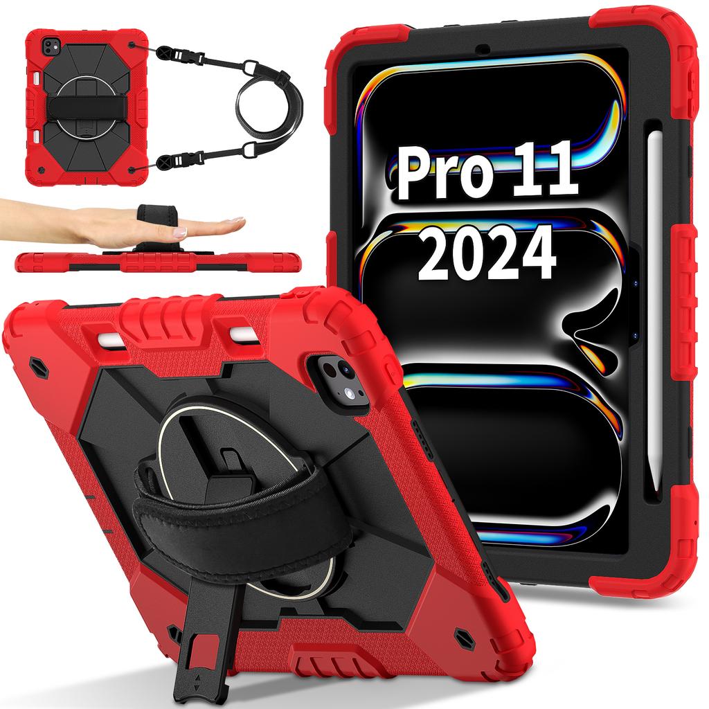 Для iPad Про 11 (2025)/11 (2024) Чехол-подставка Силикон+ПК Чехол для планшета с плечевым ремнем