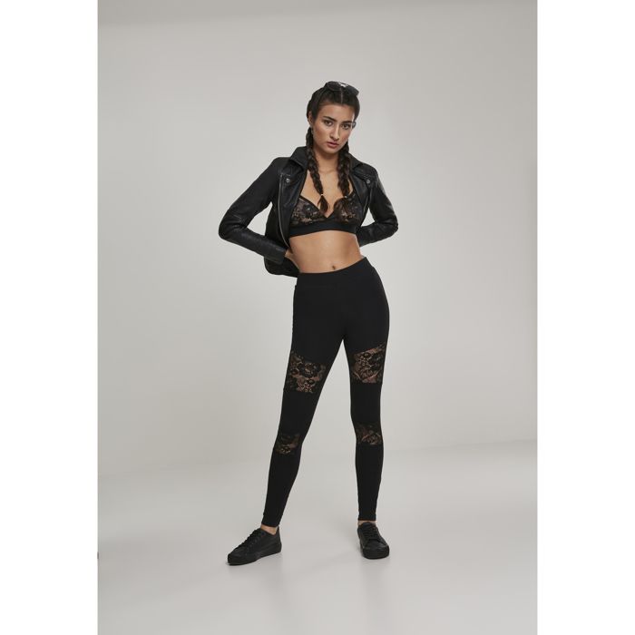 Legging femme - Urban Classic - Laces Inset - Noir - Empiècements en dentelle - Confort optimal