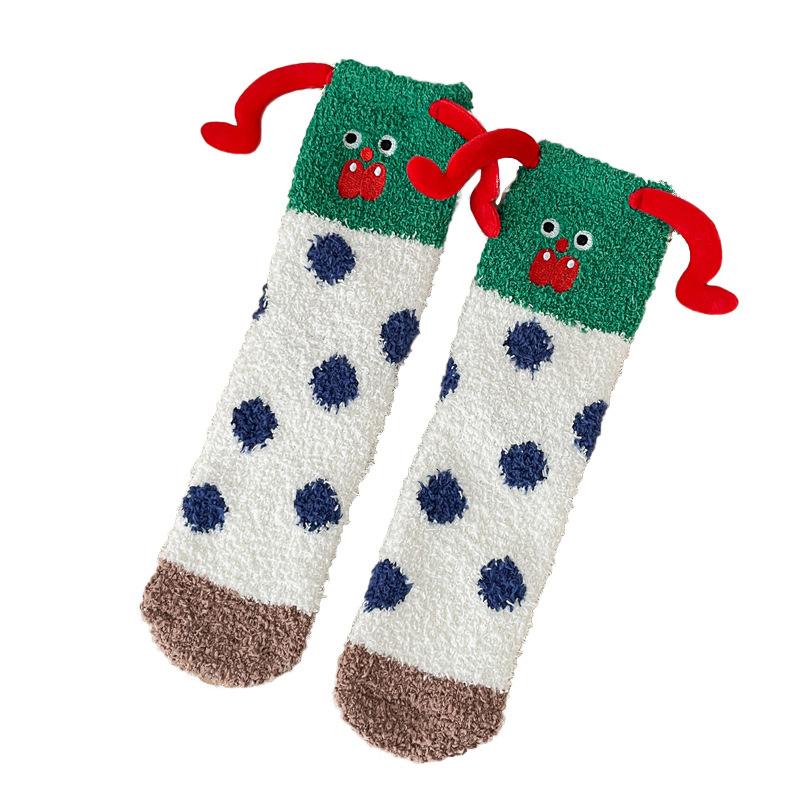 Super Cute Cartoon Socks Medium Tube Socks Season Thickened Warm Coral Fleece Socks Embroidered Expression Floor Sleeping Socks