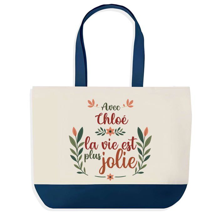 Tote bag - PLANETEE - Chloé la vie est plus jolie - Fond bleu - Coton 40x45 cm - Sans fermeture