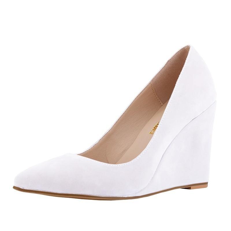 Women’s Simple Style Casual Pointed Toe High Heels Velvet Wedges Heels Work Shoes Shoe
