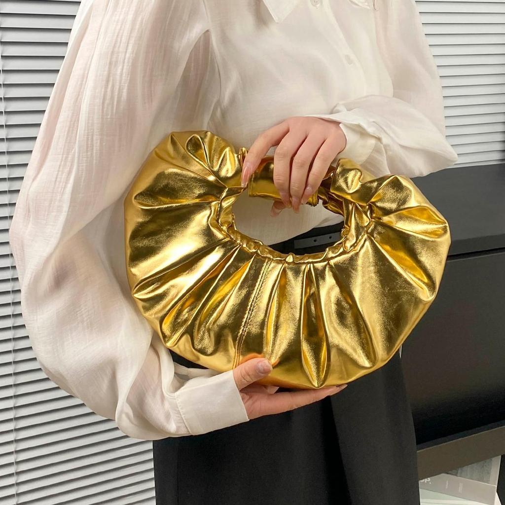 Модный дизайн сумка Cloud новая металлический блеск однотонная плиссированная сумка PU высококачественный женский клатч