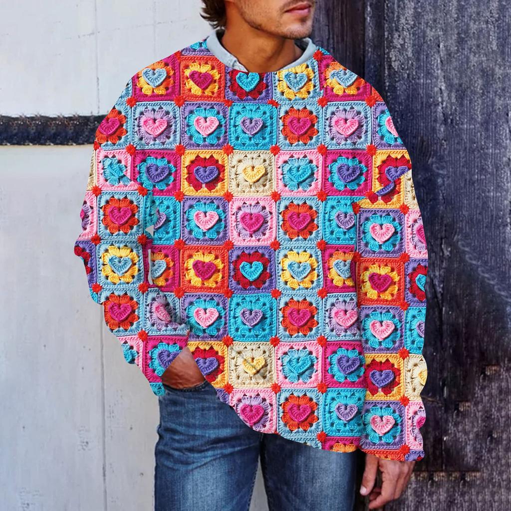 Мужской свитер с принтом ко Дню святого Валентина, толстовка с круглым вырезом, свободный топ с длинными рукавами