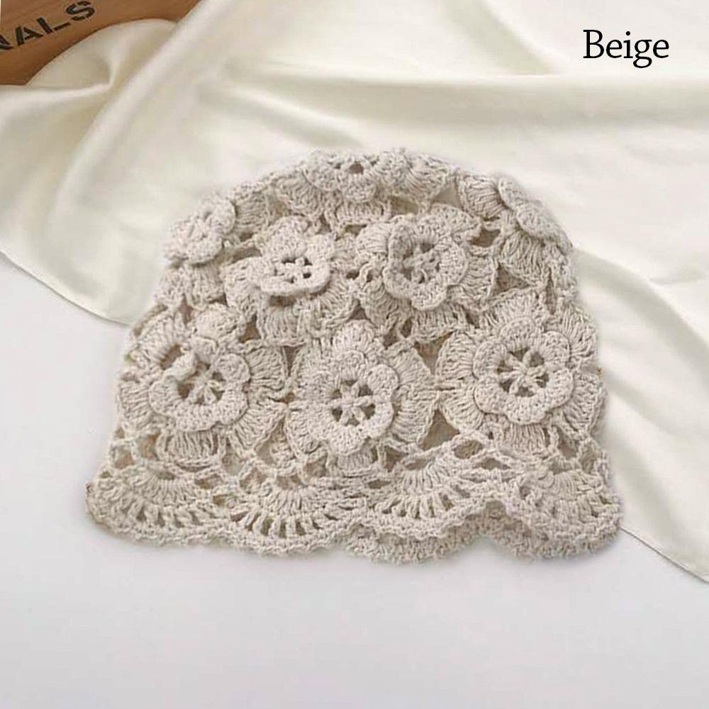 Flowers Knitted Hat Hollowed Out Beret Cap Breathable Baotou Hat for Women