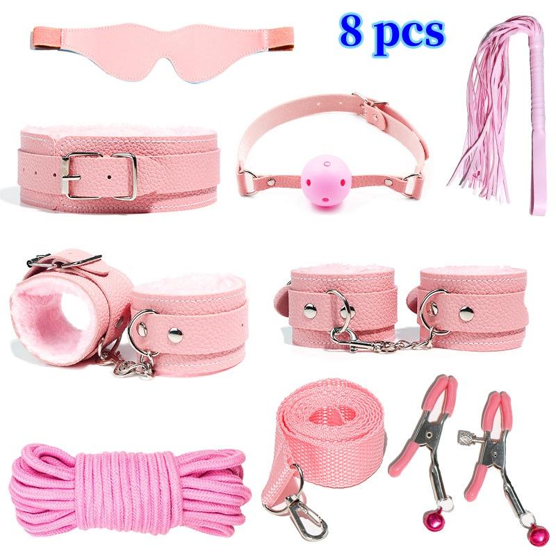VaHppy SM BDSM Bondage Exquisite Sets 4colors Plush Leather Erotica Sex Toys for Couples Handcuffs Flirting