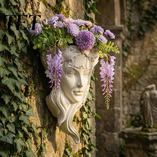 Unique Elf Relief Planter Fairy Face Shape Wall Planter, Girl Flower Pot, Mounted Resin Sculpture Vase for Indoor Outdoor, Cactus, Herbs, Air