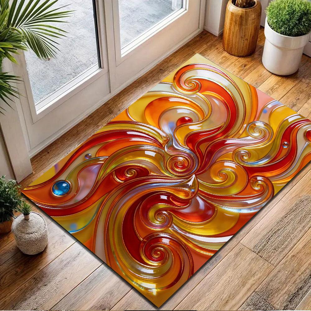Swirling Fiery Glass Art Design Patterned carpet, non slip mat suitable for living room and bedroom sofas