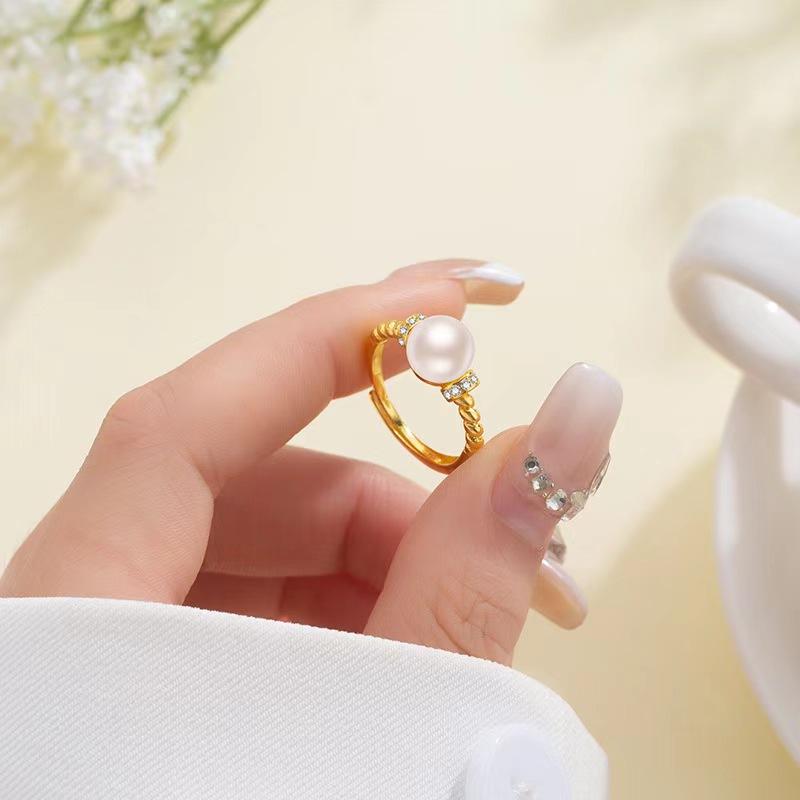 Простое позолоченное кольцо с узором из пуговиц и жемчугом, женское нишевое дизайнерское кольцо, модное, индивидуальное, уникальное, легкое, роскошное, с отверстием для указательного пальца