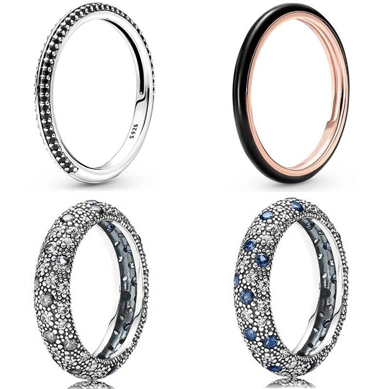 Новое кольцо из стерлингового серебра 925 пробы, переплетенная лента, шокирующее черное кольцо Pave Me, стильное кольцо с кристаллом для женщин, подарочные ювелирные изделия своими руками