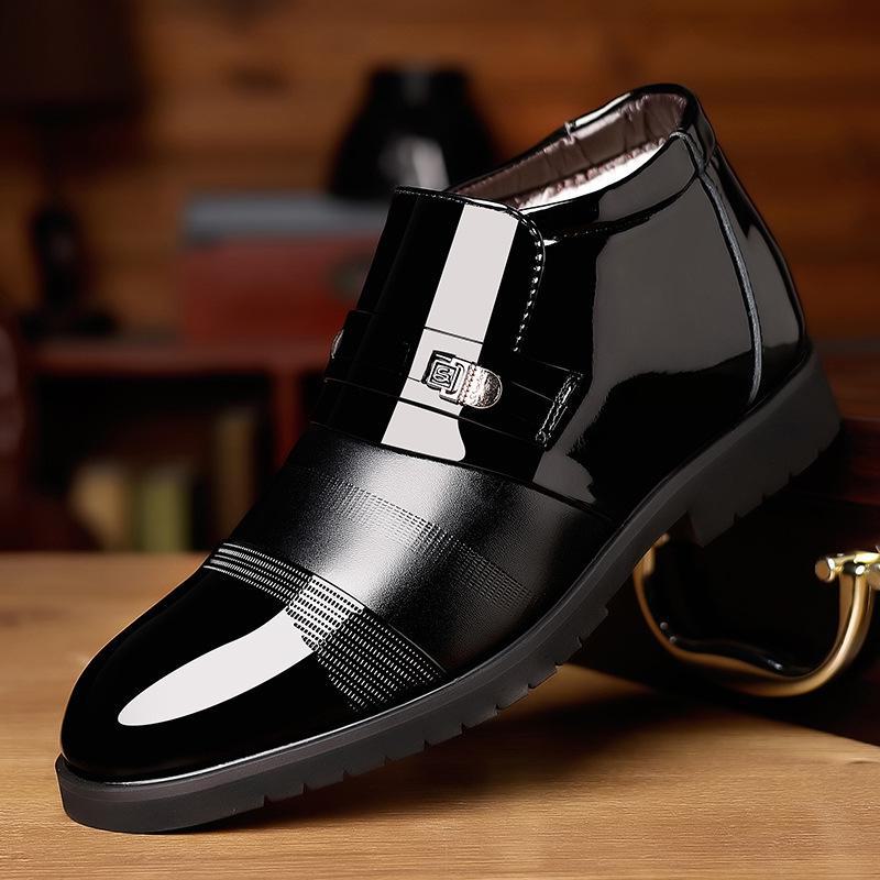 Мужские высокие кожаные туфли без застежек: Теплая, модная зимняя обувь для деловых и повседневных образов