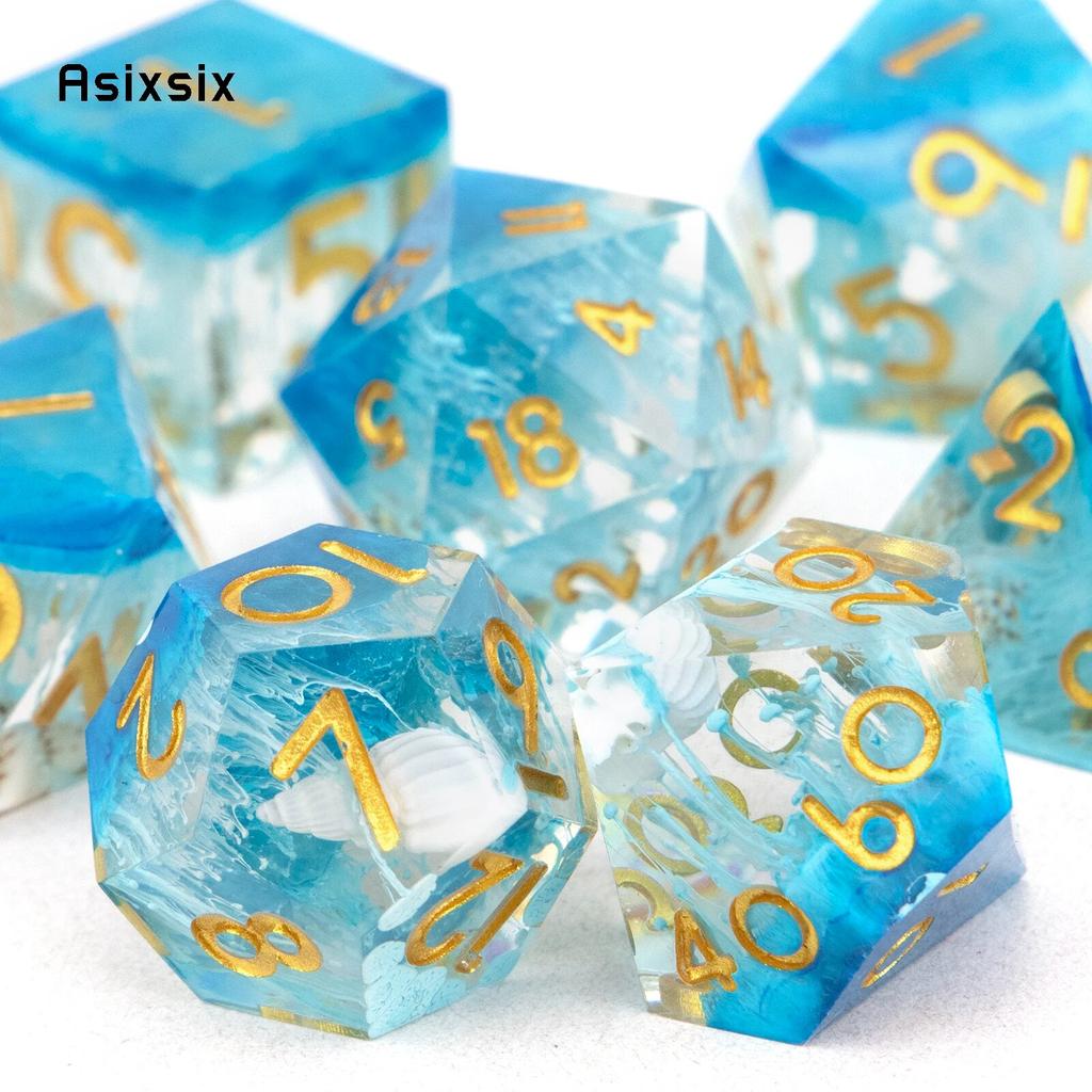 7 шт. синий золотой номер с острыми краями, смоляные кубики, многогранные кубики, подходящие для ролевых ролевых игр, настольная игра