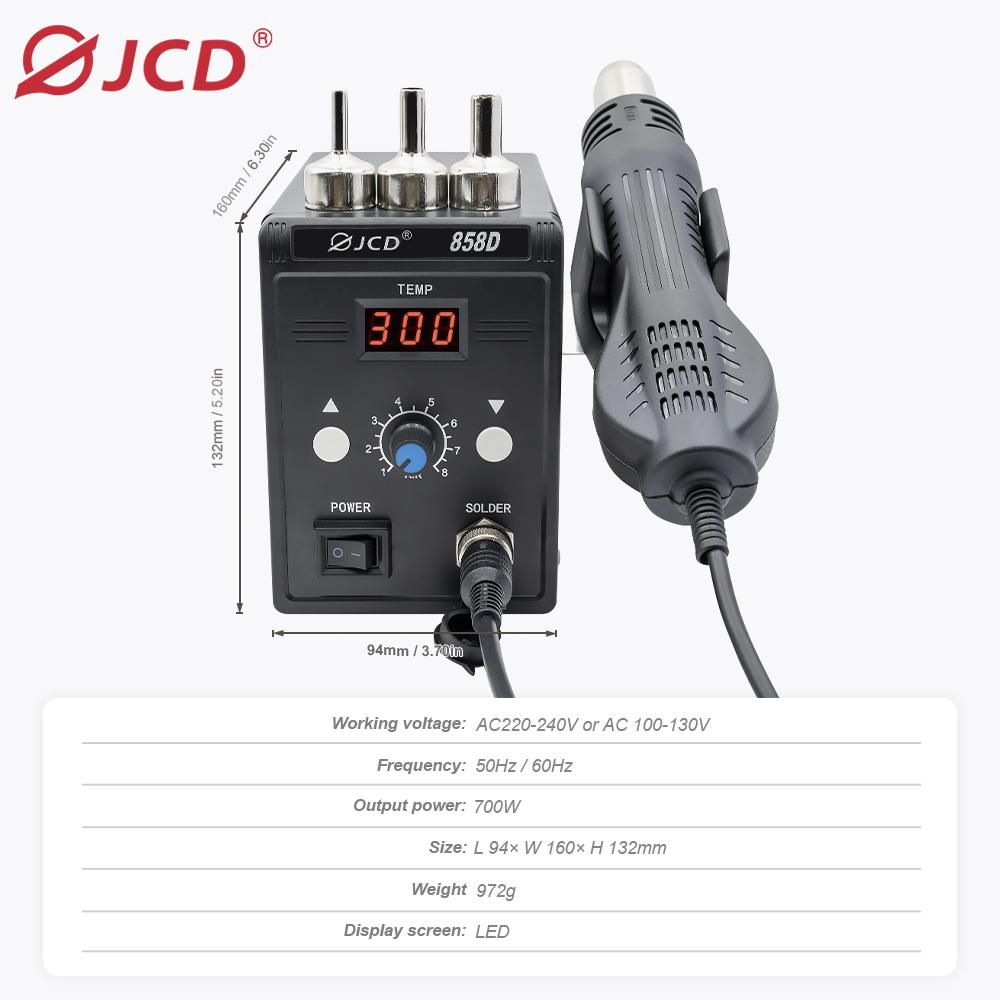 JCD Hot Air Gun 858D 700W BGA Rework Solder Station Soldering Heat Air Gun Station For SMD SMT Welding Repair