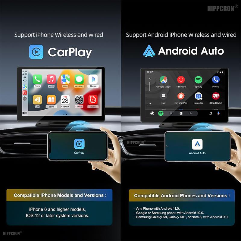 Автомобильный радиоприемник 9 дюймов Android Auto CarPlay Мультимедийный видеоплеер IPS Сенсорный экран AUX Вход Bluetooth MirrorLink Универсальный