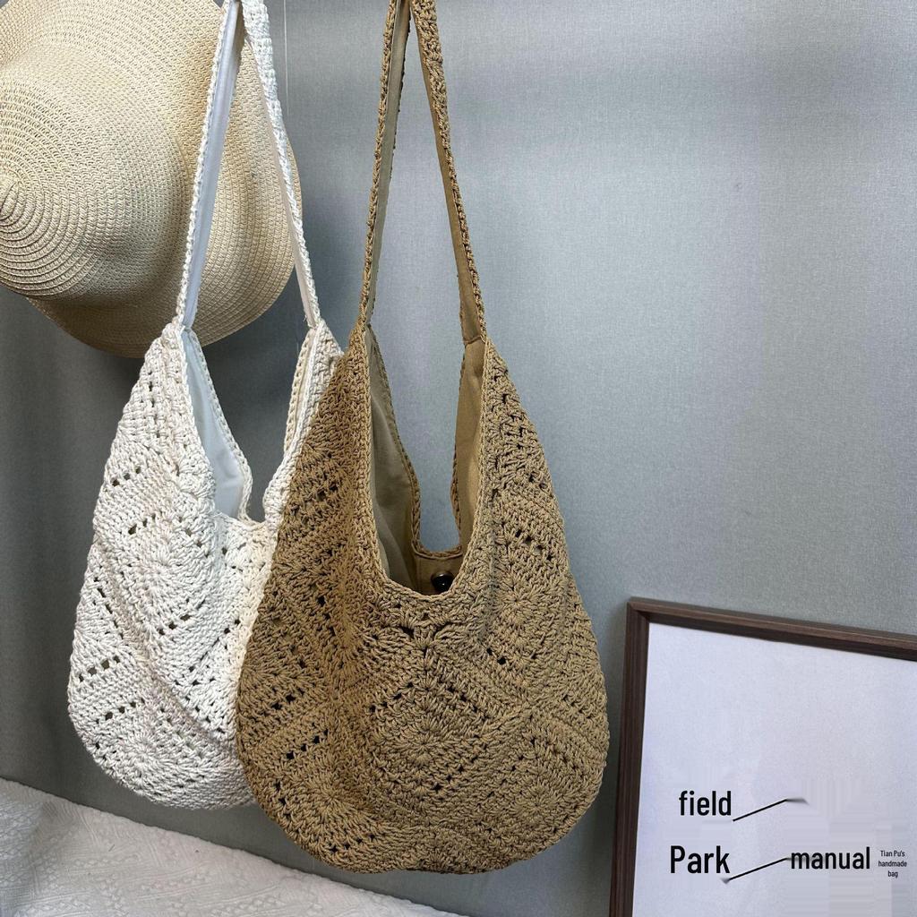 Korean-Style Woven Straw Beach Bag: Versatile Single-Shoulder for Women