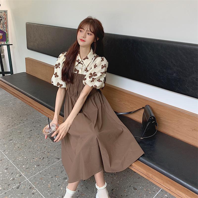 Cute Midi Length Dresses Spring Vintage Print Long Dress Women Clothing Korean Style Clothes