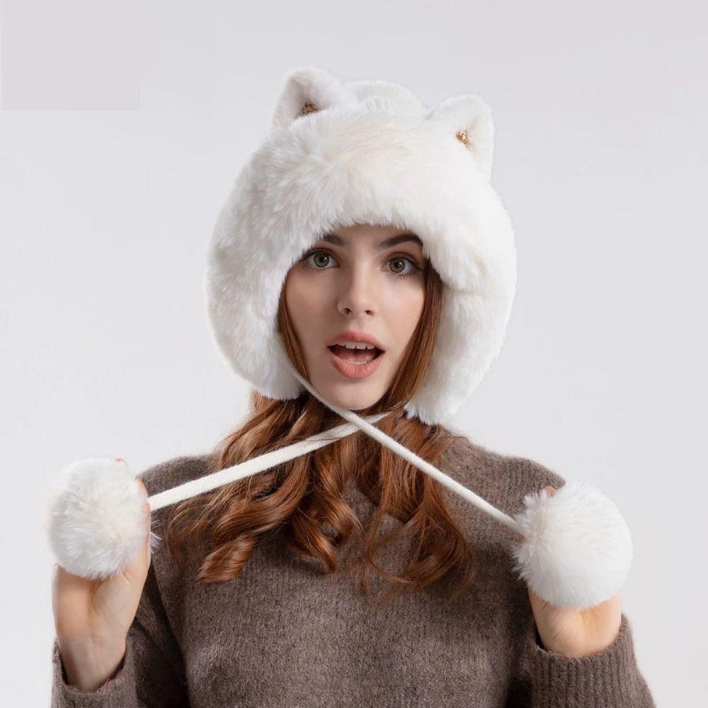 Cartoon Cat Ears Beanie Fluffy Ear Protection Hat Leisure Lei Feng Hat  Children