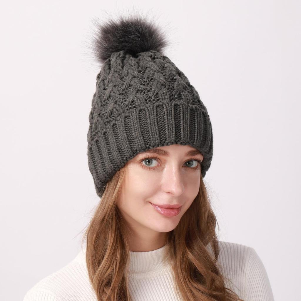 Женская плюшевая утолщенная шерстяная шапка, осенне-зимняя уличная морозостойкая теплая вязаная шапка