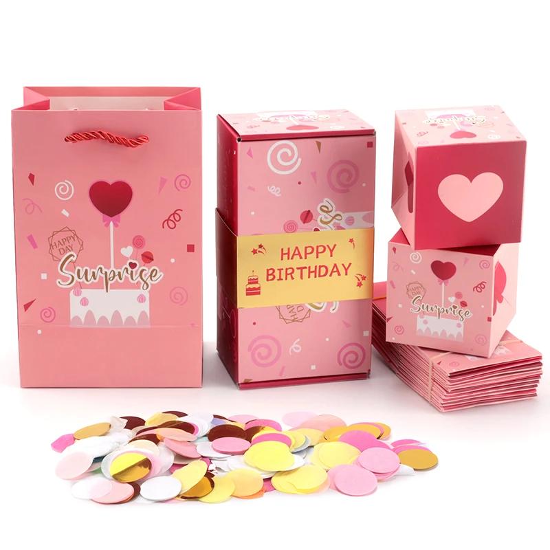 Surprise Gift Box with Confetti Cash Explosion Bounce Gift Box for Money Cards Photo Anniversary Valentine Birthday Prank Boxes