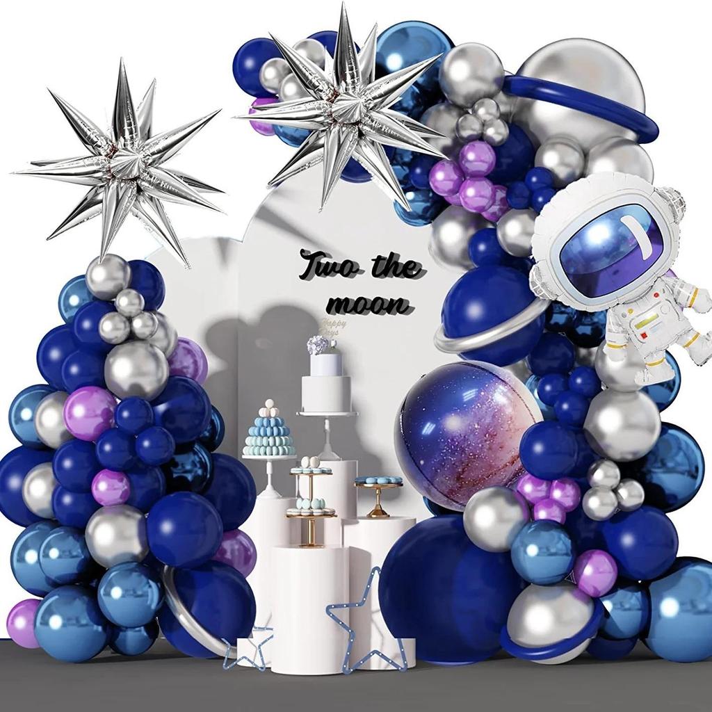 124pcs Ink Blue Balloons Garland Arch Kit With Moon Star Ballon For Space Themed Birthday Party Decoration Baby Shower Supplies