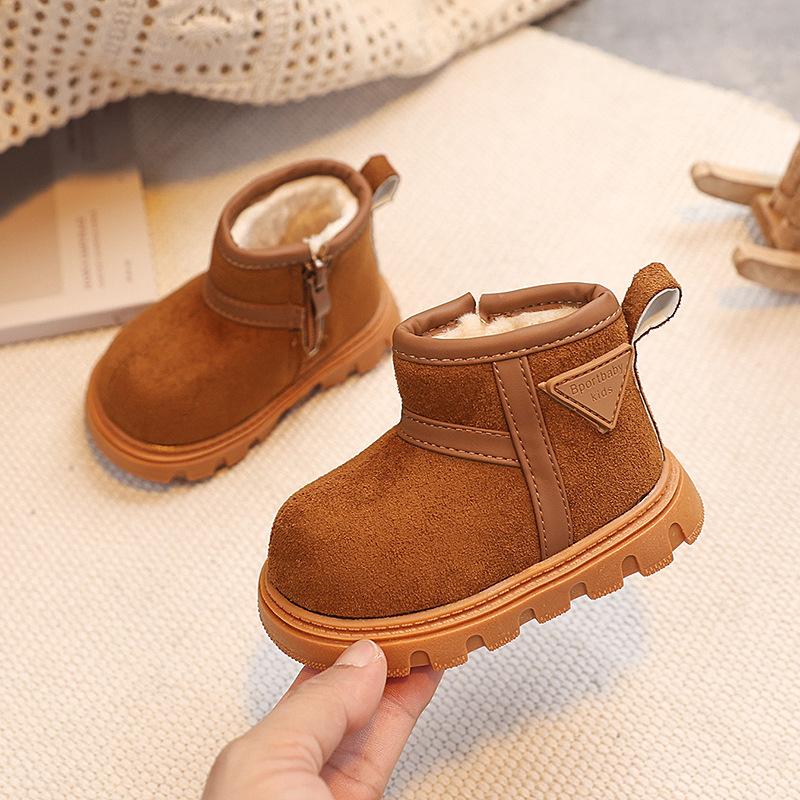 Зимние детские теплые сноубутсы Детские водонепроницаемые хлопковые ботинки На флисовой подкладке и утолщенные Хлопковая обувь Мягкая подошва Короткие ботинки