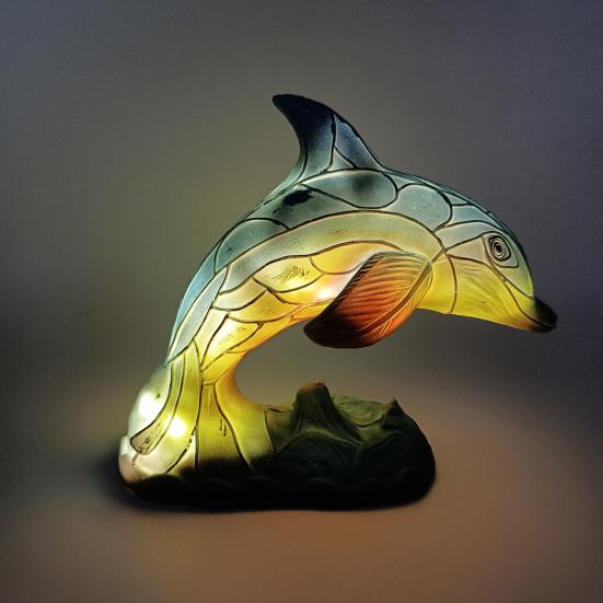 Animal Ornament Night Light Cat Lamp Stained Glass Resin Statue Decorative Desk Lamp Home Desktop Decor