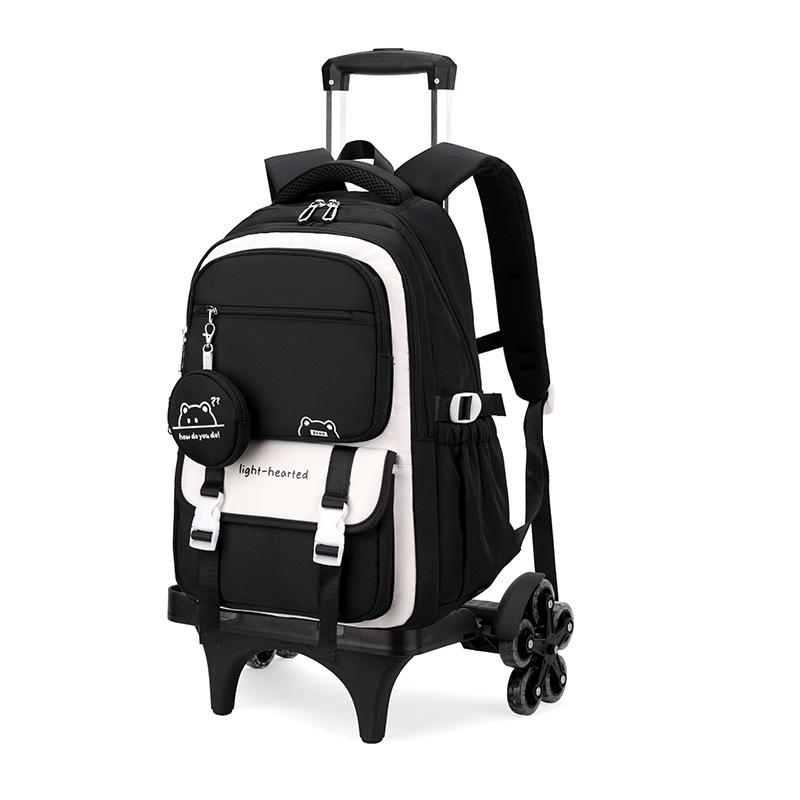 Натуральный рюкзак-тележка с дизайном рыбы для девочек средней школы - Большая многослойная вместимость