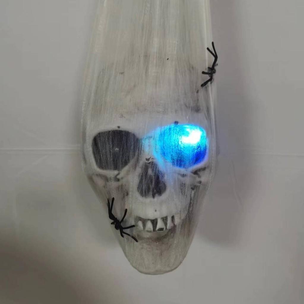 Eerie Glowing Voice Control Spider And Skull Prop For Halloween Yard And Room Decoration
