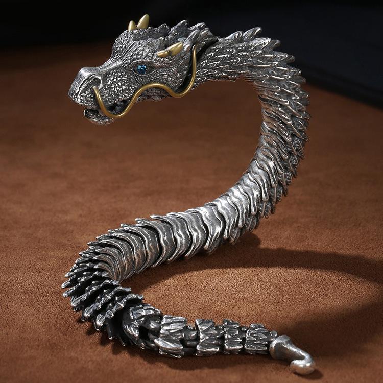 Yuexianglong Men's Retro Dragon Bone Bracelet - Cold Style High-End Trendy Bangle