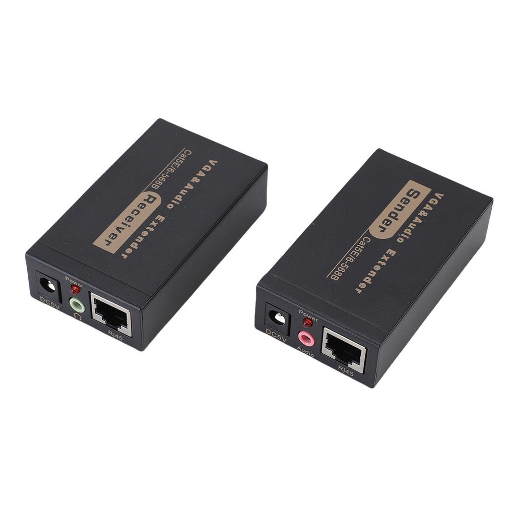 VGA Extender 328ft HD Plug and Play VGA Transmitter and Receiver HDB15 F RJ45 Sound DC3.5 Interface EU Plug