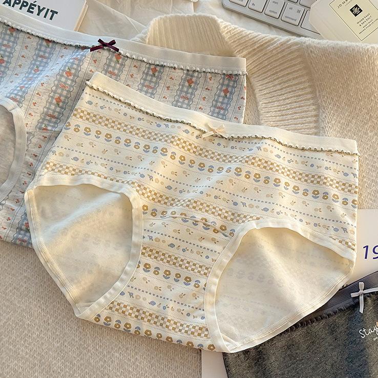 Женские весенне-осенние новые ретро маленькие цветочные хлопковые трусы-слипы с высокой талией и удлиненной ластовицей