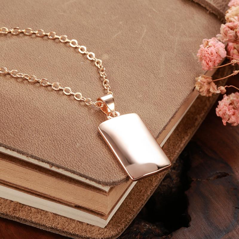 Kinel Glossy Simple Rose Gold Color Square Pendant Necklace