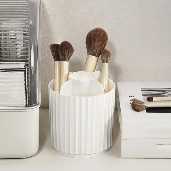 Makeup Brush Holder Transparent Dustproof Large Capacity Multi-compartment with Lid 360-degree Rotating Makeup Brush Display Case Office Supplies