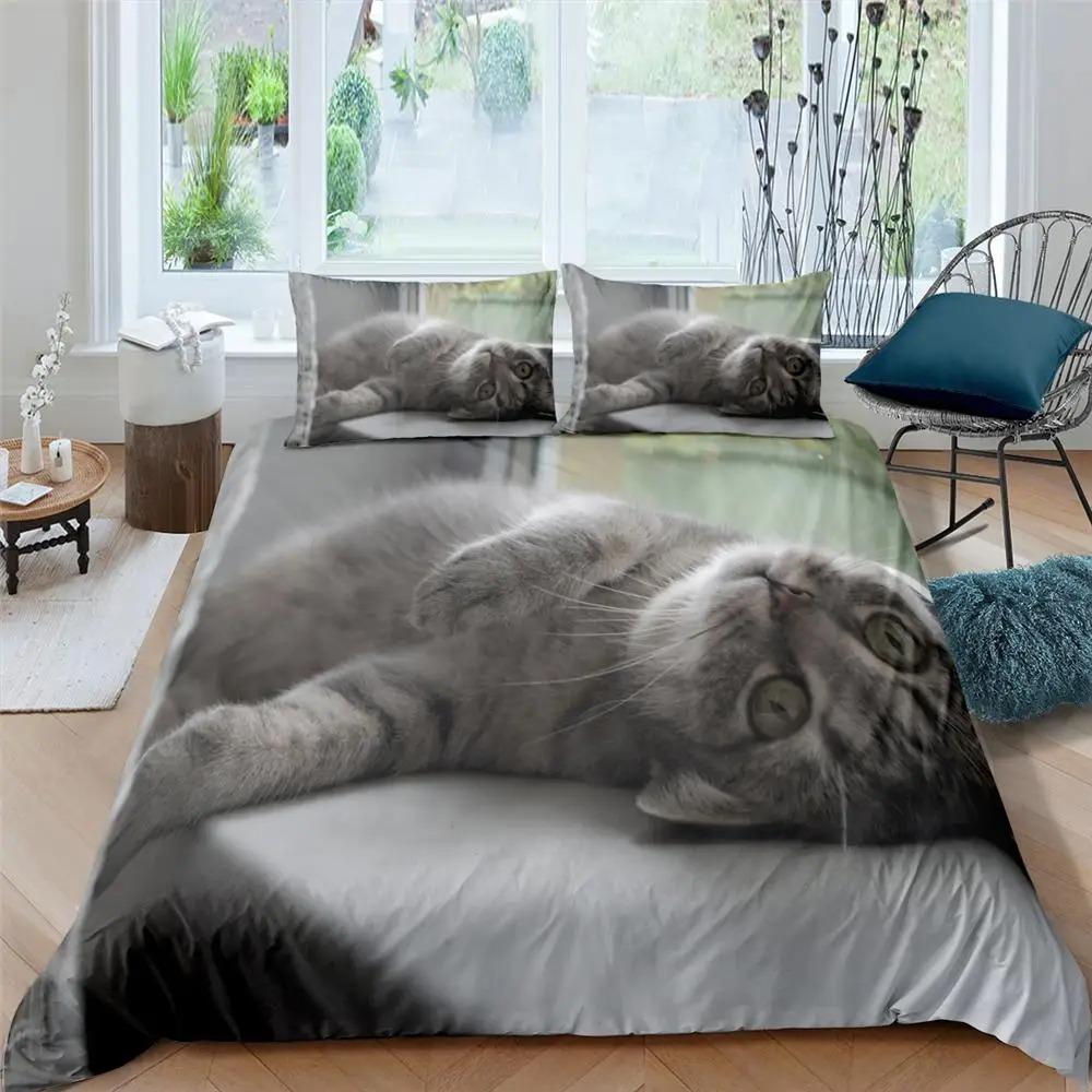 2026 Cat Duvet Cover Set Pet Cats Pattern Twin Bedding Set Cute Kitten For Polyester Mysterious Black Cat King Size Quilt Cover