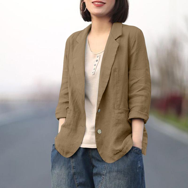 ZANZEA Women Casual Turn Down Collar Long Sleeve Thin Unlined Cardigan Tops Decorative Pocket