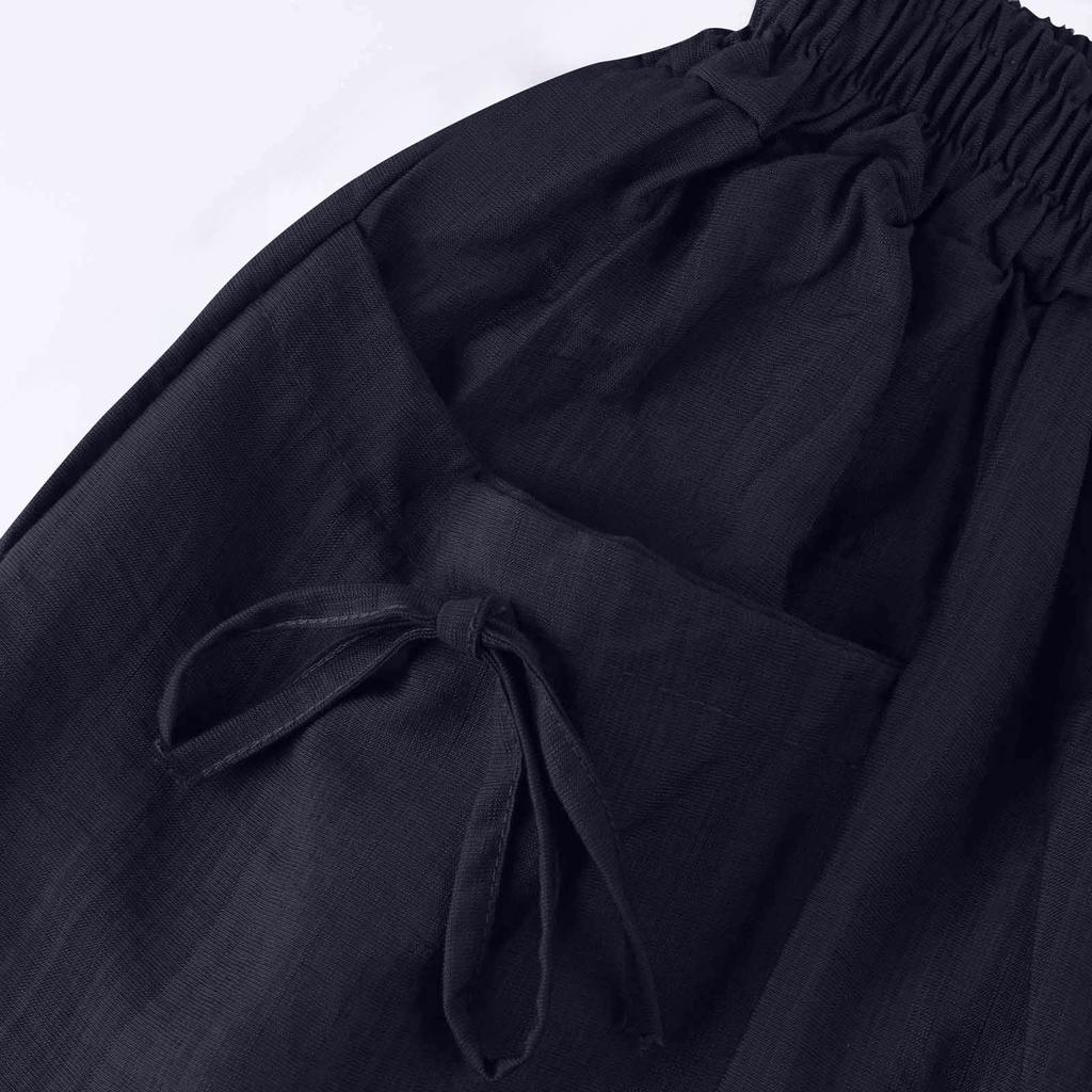 Женские свободные повседневные однотонные капри с эластичной резинкой на талии и широкими штанинами