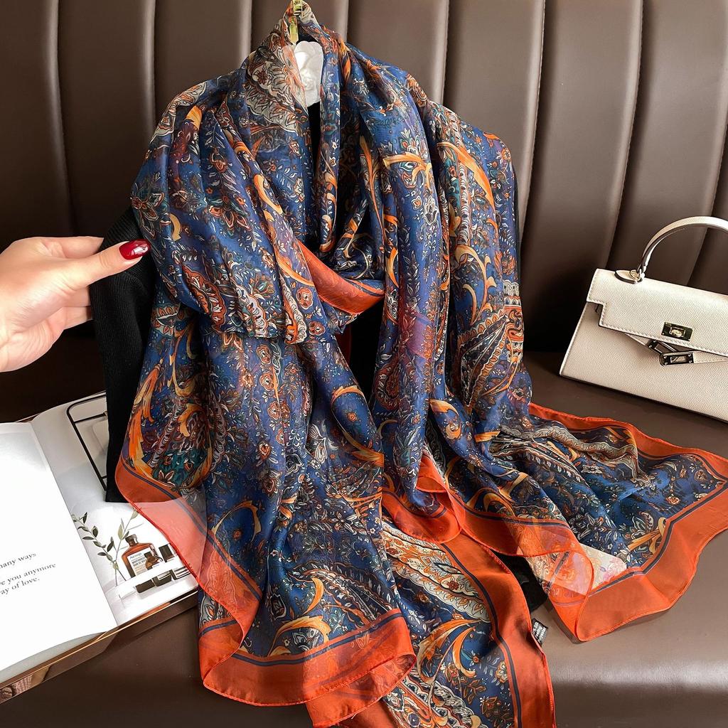 Women's Fashion Scarf Polyester Mature Style with Plant Pattern - Large Beach Shawl Wrap, Decorative Sun-Proof and Windproof
