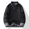 New Fake Two-piece Sweater Piled and Thickened Men's Winter Trend Splicing Shirt Collar Bottoming Knitted Sweater